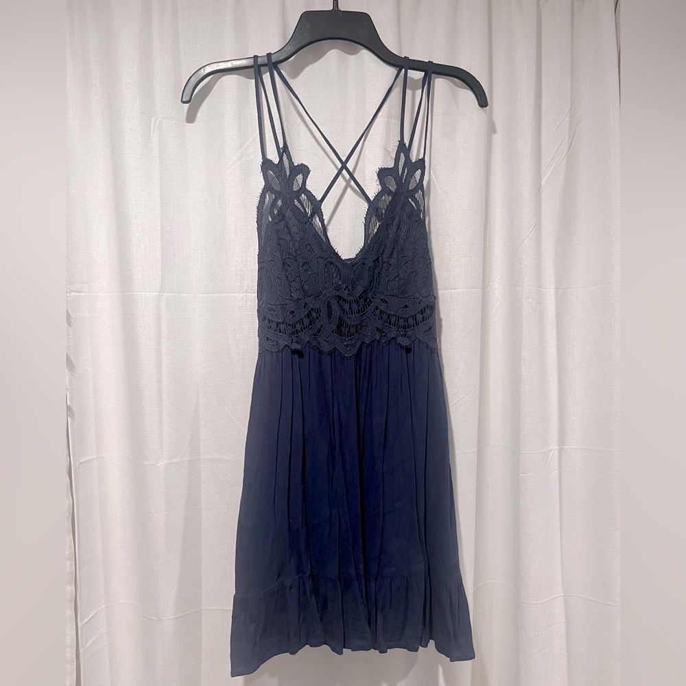 Lace Adjustable Straps Navy Dress - Size Small